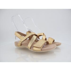 Vionic Raya Sandals Womens 9.5 Gold Leather Wedge Orthotic Adjustable